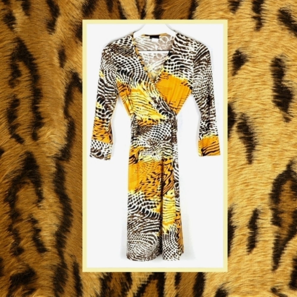 Vintage Animal Print Belted Dress in Brown Tan